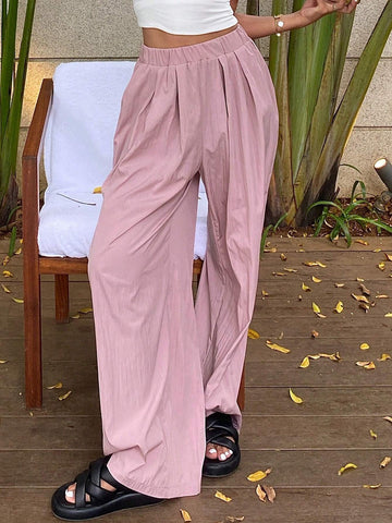 DAZY Women's Solid Color Elastic Waist Loose Fit Pants With Pockets