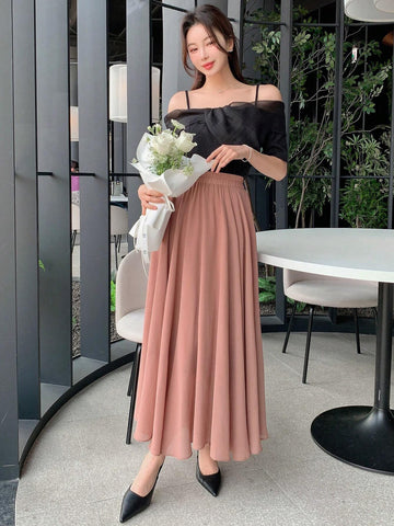 DAZY Women's Solid Color Elastic Waist Skirt