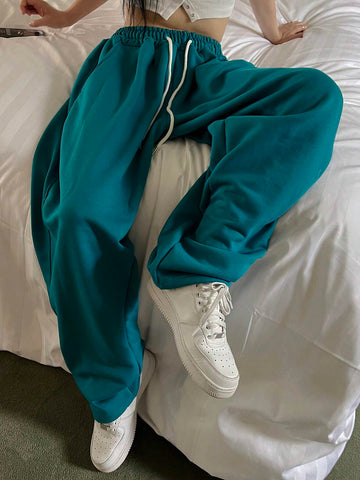 DAZY Women's Solid Color Elastic Waist Street Style Sweatpants With Belt