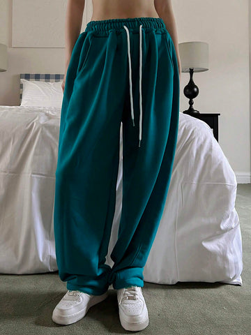 DAZY Women's Solid Color Elastic Waist Street Style Sweatpants With Belt