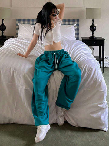 DAZY Women's Solid Color Elastic Waist Street Style Sweatpants With Belt