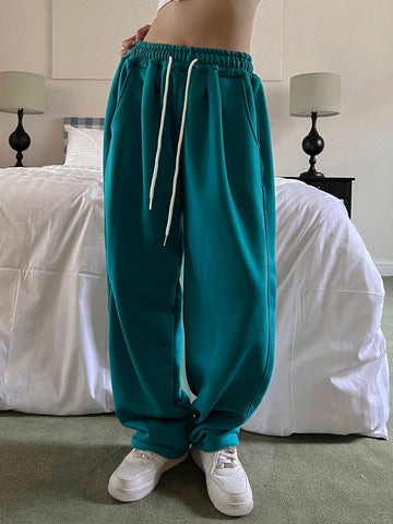 DAZY Women's Solid Color Elastic Waist Street Style Sweatpants With Belt