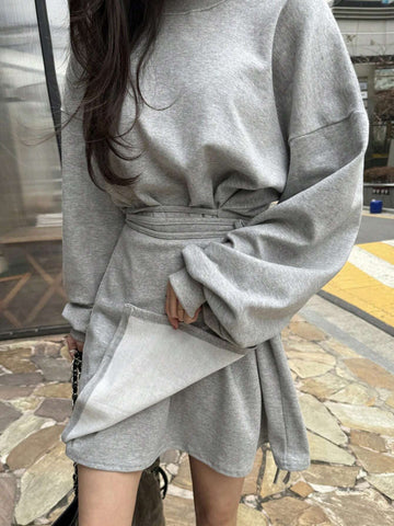 DAZY Women's Solid Color Faux Layered Short Sweatshirt Dress
