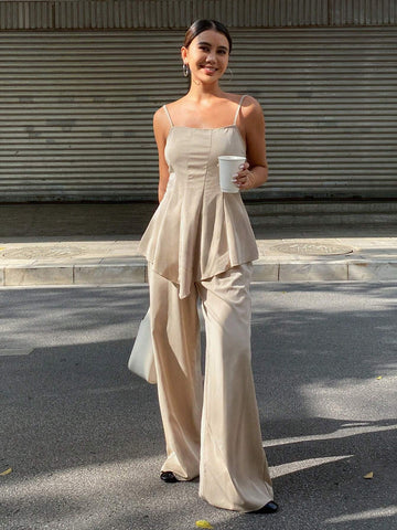 DAZY Women's Solid Color Fitted Tank Top And Long Pants 2 Piece Set