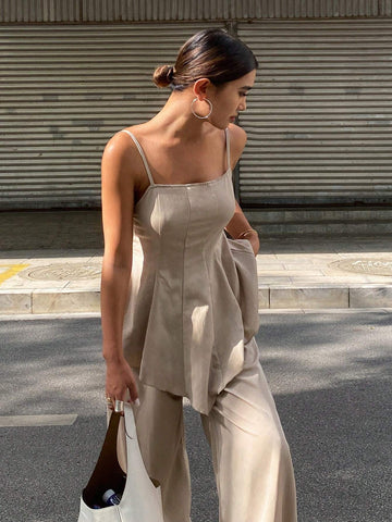 DAZY Women's Solid Color Fitted Tank Top And Long Pants 2 Piece Set