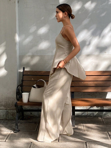 DAZY Women's Solid Color Fitted Tank Top And Long Pants 2 Piece Set