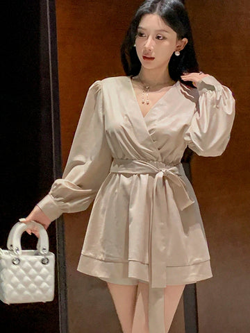 DAZY Women's Solid Color Front Tie Long Sleeve Casual Blouse, Daily Wear