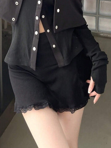 DAZY Women's Solid Color Lace Patchwork Mini Skirt