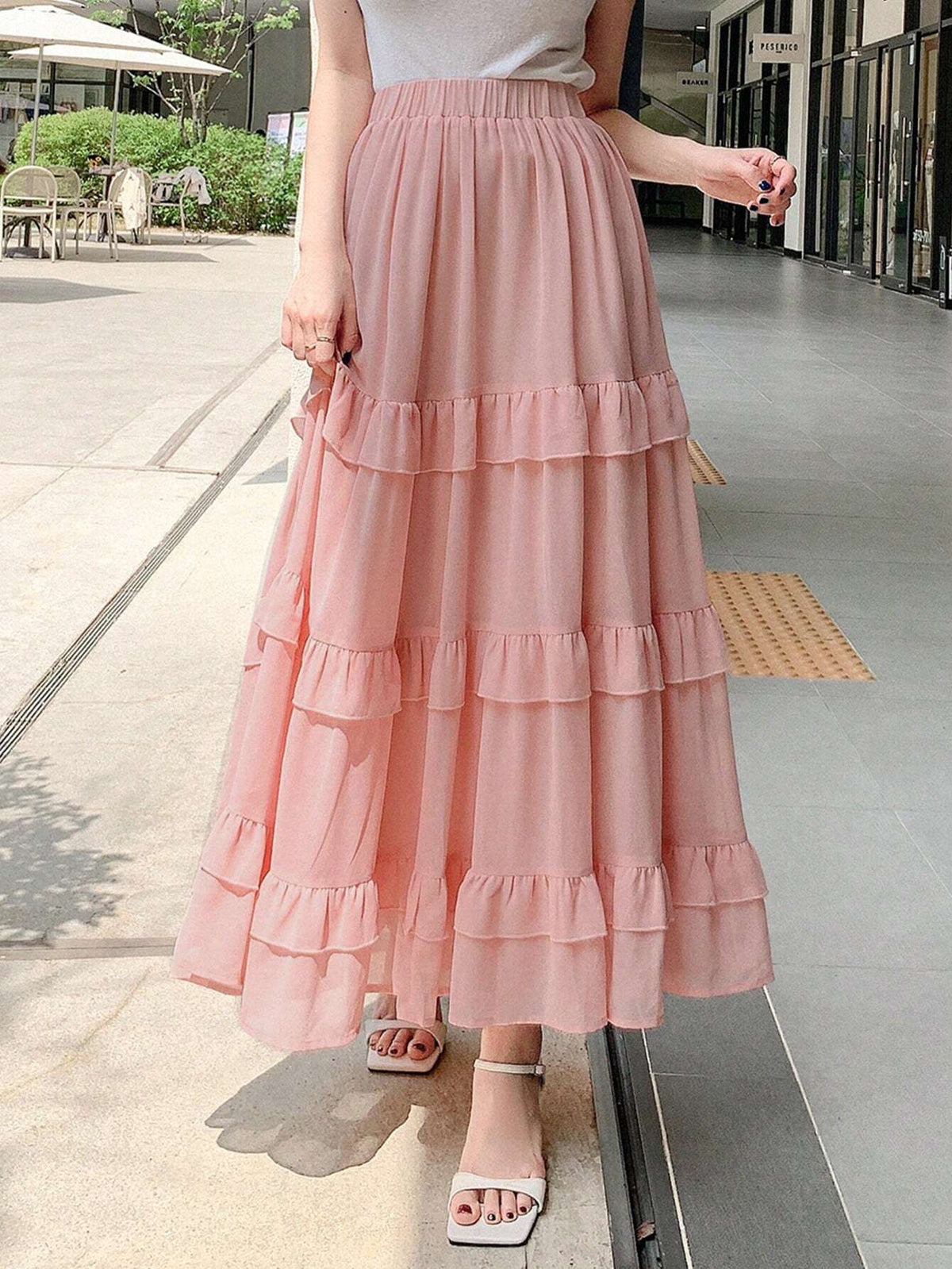 DAZY Women's Solid Color Layered Summer Casual Skirt