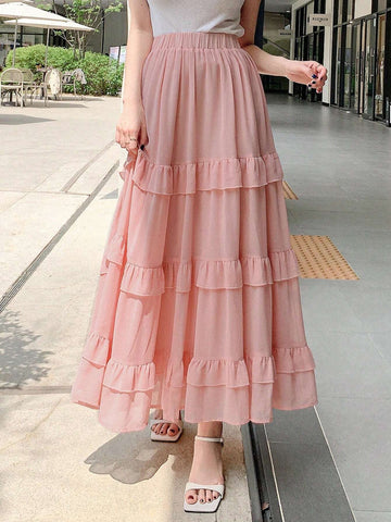 DAZY Women's Solid Color Layered Summer Casual Skirt