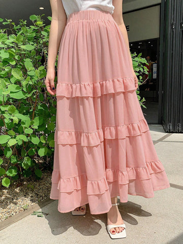 DAZY Women's Solid Color Layered Summer Casual Skirt