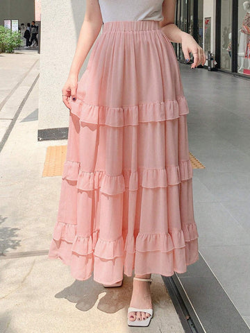 DAZY Women's Solid Color Layered Summer Casual Skirt