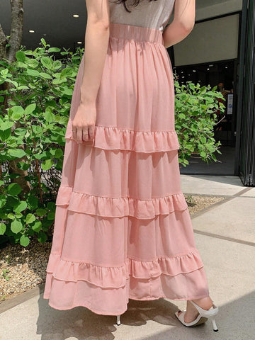 DAZY Women's Solid Color Layered Summer Casual Skirt