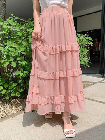 DAZY Women's Solid Color Layered Summer Casual Skirt