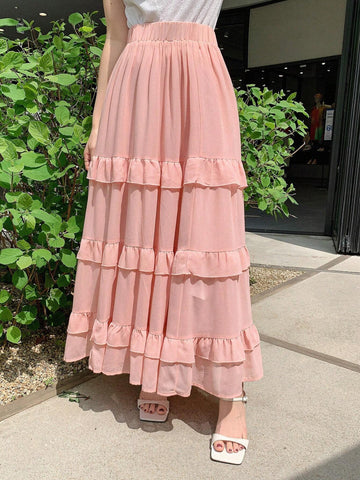 DAZY Women's Solid Color Layered Summer Casual Skirt