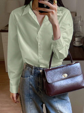 DAZY Women's Solid Color Long Sleeve Casual Blouse, Spring Summer