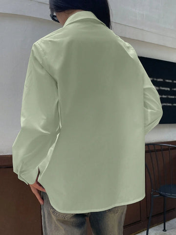 DAZY Women's Solid Color Long Sleeve Casual Blouse, Spring Summer