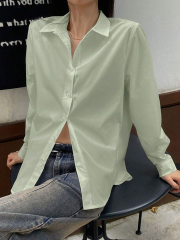 DAZY Women's Solid Color Long Sleeve Casual Blouse, Spring Summer