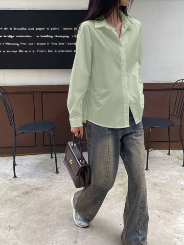 DAZY Women's Solid Color Long Sleeve Casual Blouse, Spring Summer