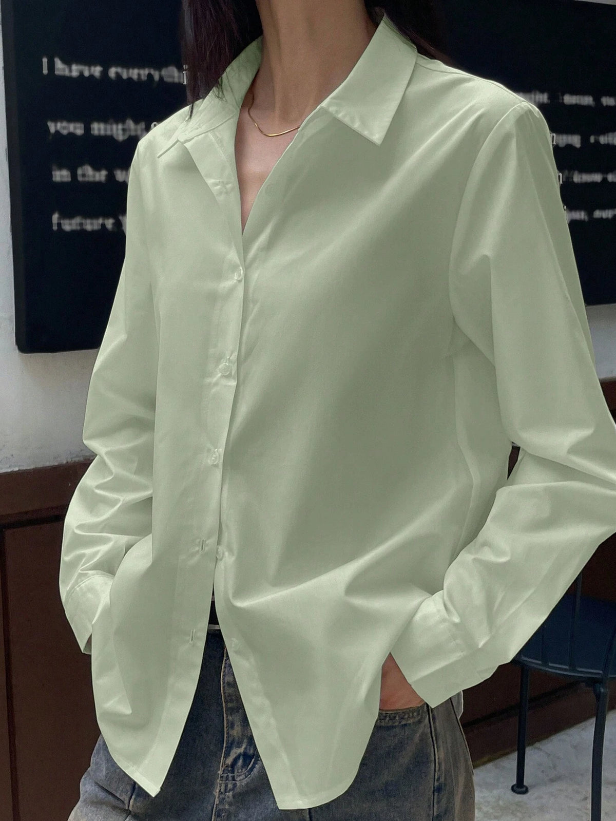 DAZY Women's Solid Color Long Sleeve Casual Blouse, Spring Summer