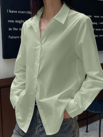 DAZY Women's Solid Color Long Sleeve Casual Blouse, Spring Summer