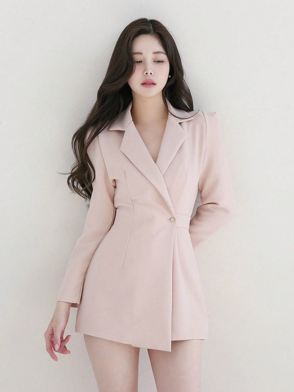 DAZY Women's Solid Color Long Sleeve Jumpsuit With Contrast Color Collar And Shorts