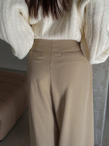 DAZY Women's Solid Color Loose Pleated Business Casual Pants