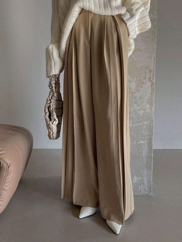 DAZY Women's Solid Color Loose Pleated Business Casual Pants