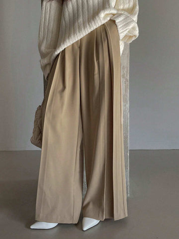 DAZY Women's Solid Color Loose Pleated Business Casual Pants