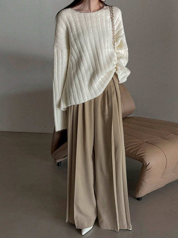 DAZY Women's Solid Color Loose Pleated Business Casual Pants