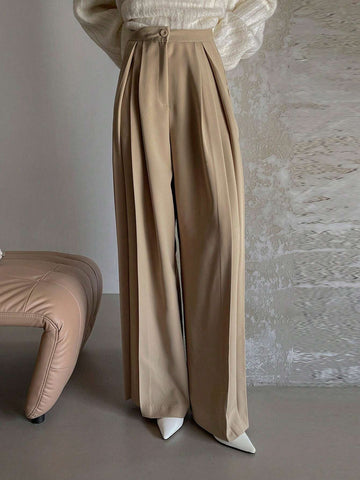 DAZY Women's Solid Color Loose Pleated Business Casual Pants
