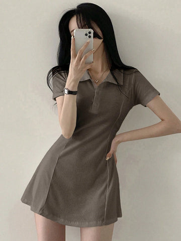 DAZY Women's Solid Color Polo Shirt Dress, Summer