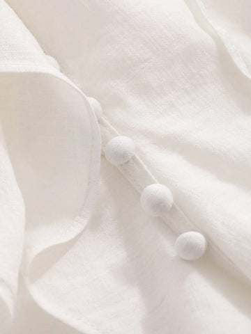 DAZY Women's Solid Color Relaxed Fit Bell Sleeve Shirt With Ruffle Hem And Tie Waist