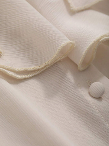 DAZY Women's Solid Color Ruffle Trim Long Sleeve Blouse