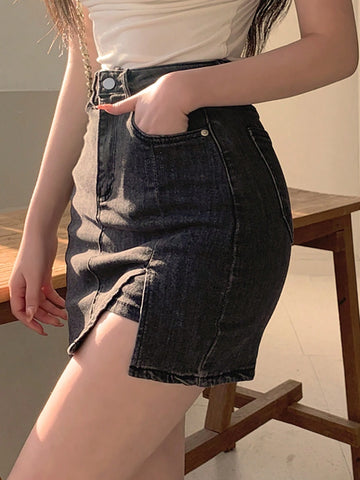 DAZY Women's Solid Color Simple Daily Mini Skirt