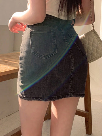 DAZY Women's Solid Color Simple Daily Mini Skirt