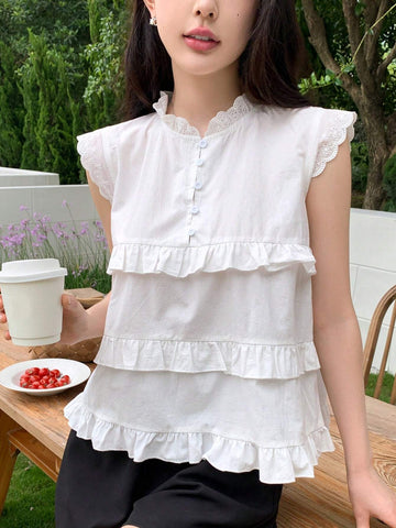 DAZY Women's Solid Color Simple Daily Short Sleeve Shirt