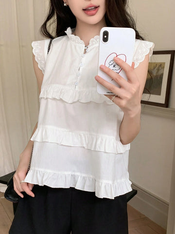 DAZY Women's Solid Color Simple Daily Short Sleeve Shirt