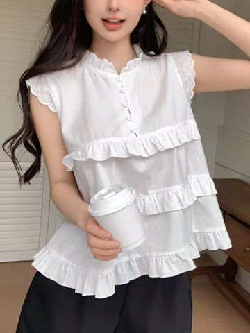 DAZY Women's Solid Color Simple Daily Short Sleeve Shirt