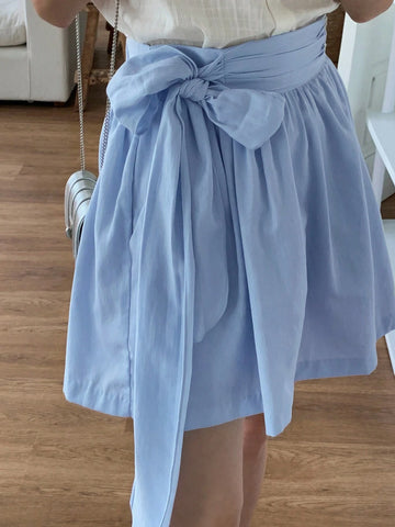 DAZY Women's Solid Color Simple Daily Wear Tie-Waist Skirt