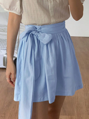 DAZY Women's Solid Color Simple Daily Wear Tie-Waist Skirt