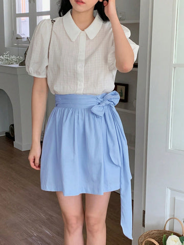 DAZY Women's Solid Color Simple Daily Wear Tie-Waist Skirt