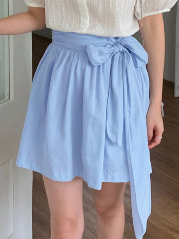 DAZY Women's Solid Color Simple Daily Wear Tie-Waist Skirt