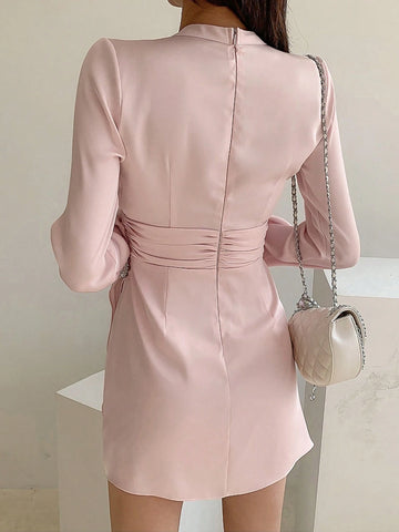 DAZY Women's Solid Color Simple Yet Elegant Pleated Design Sexy Dress