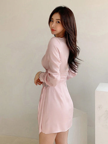 DAZY Women's Solid Color Simple Yet Elegant Pleated Design Sexy Dress