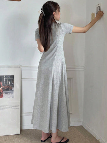 DAZY Women's Solid Color Slim-Fit Short Sleeve Maxi Dress