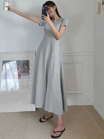 DAZY Women's Solid Color Slim-Fit Short Sleeve Maxi Dress