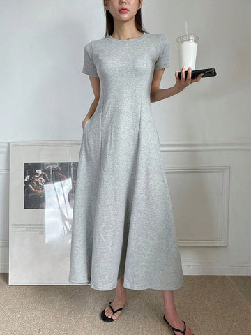 DAZY Women's Solid Color Slim-Fit Short Sleeve Maxi Dress