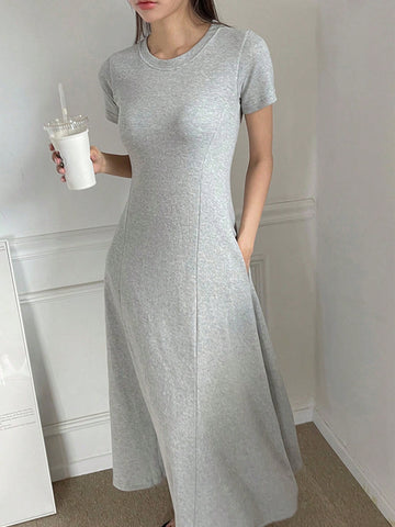 DAZY Women's Solid Color Slim-Fit Short Sleeve Maxi Dress