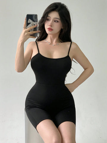 DAZY Women's Solid Color Spaghetti Strap Sleeveless Jumpsuit